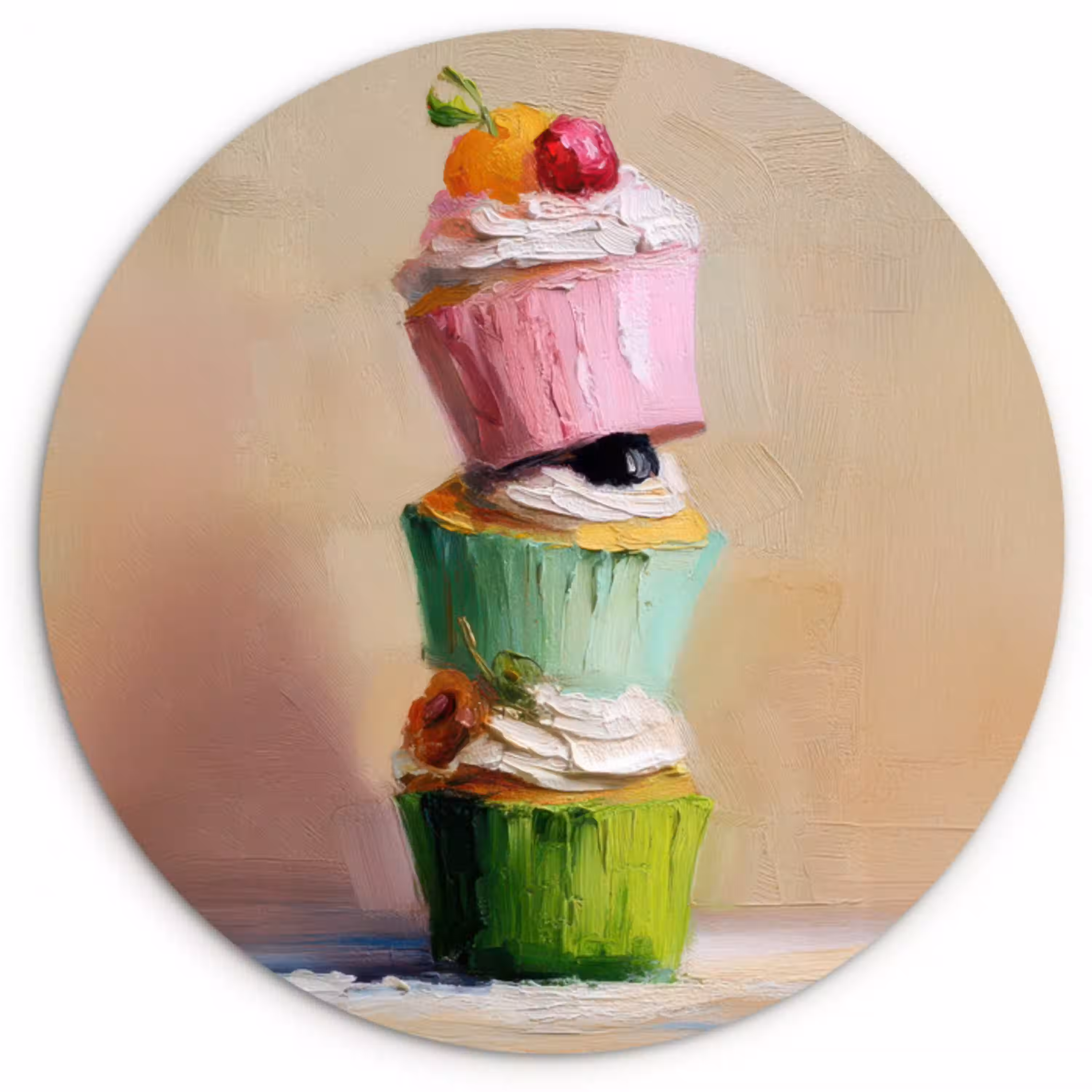 Cupcakes - Gestapeld - Kleurrijk - Fruit Wandcirkel plexiglas klein -3d