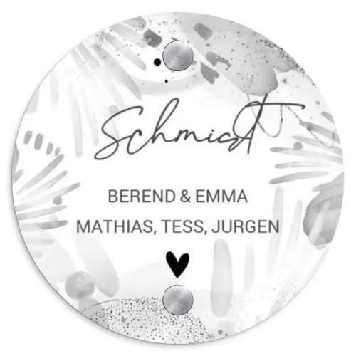 Grijze patronen - Sierlijk Naambord Rond klein -3d