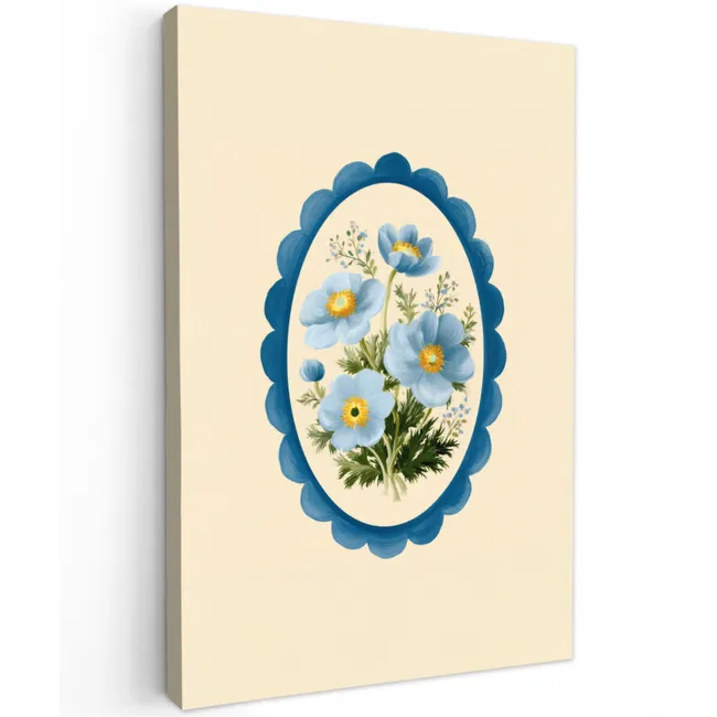 Lijst - Bloemen - Lichtblauw - Illustratie canvas 2cm klein -z3d