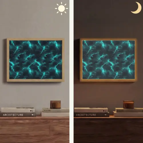 Turquoise - Bliksem  - Wolken Light Box met batterij (Wandlamp) middel 907 -sfeer3