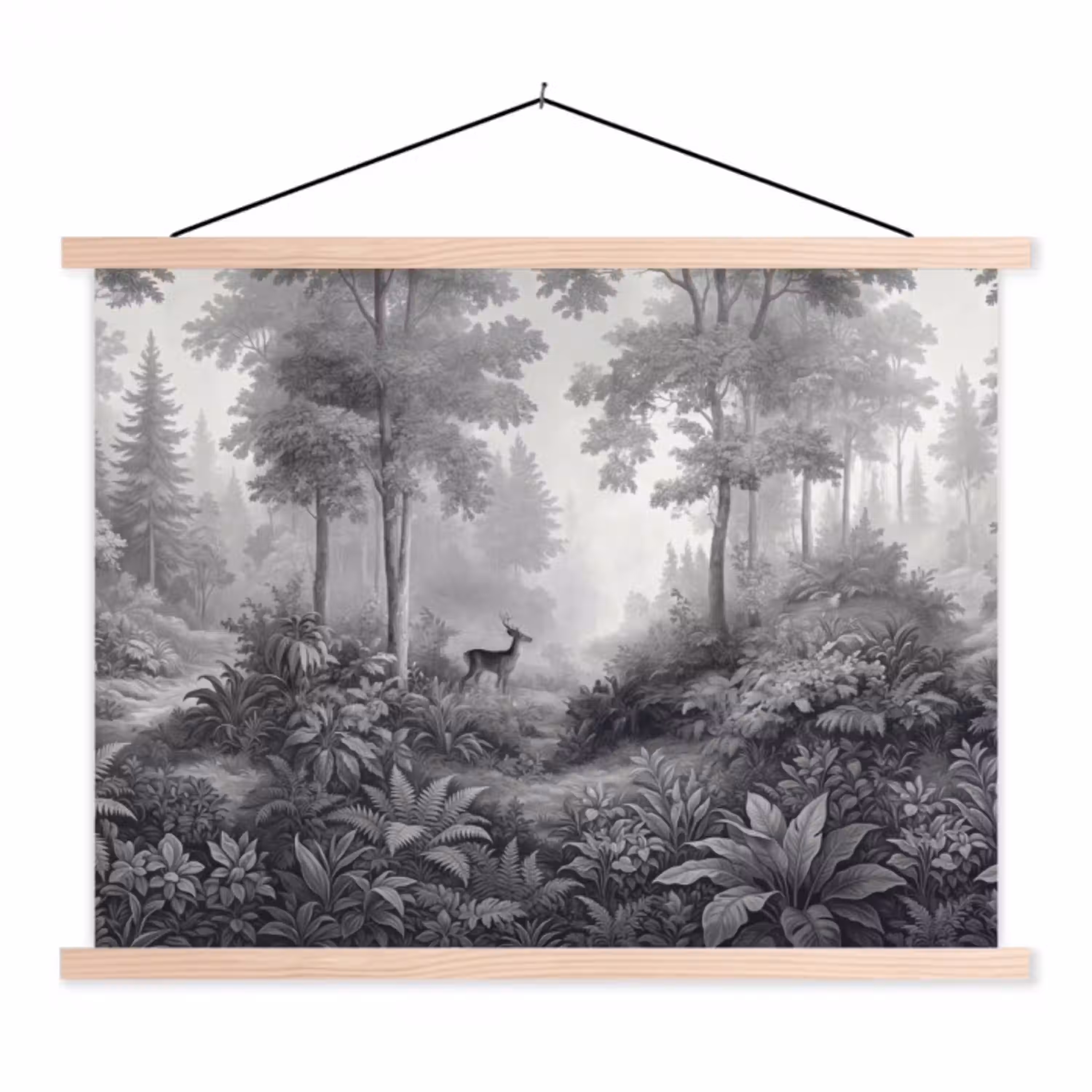 Bos - Hert - Zwart - Wit textielposter latten blank klein -3d