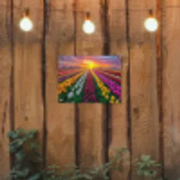 Tulpenveld - Zonsondergang - Kleurrijk tuinposter los doek klein -sfeer1