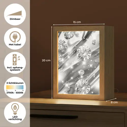 Abstract - Diamant - Luxe - Modern - Zilver Light Box met kabel (Tafellamp) klein -USP_NL