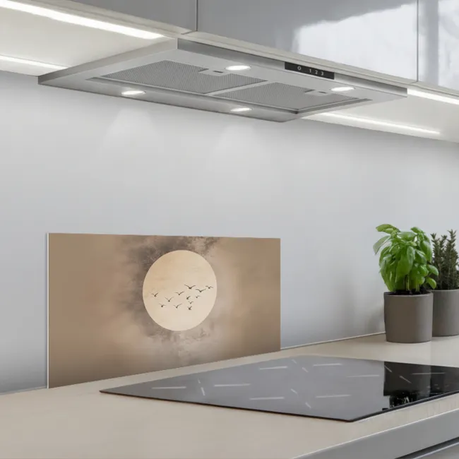 Vogel - Beige - Japandi keuken achterwand spatscherm klein -3d_schuin