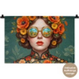 Portret - Vrouw - Kleurrijk - Expressief Wandkleed katoen klein -t3d_DE