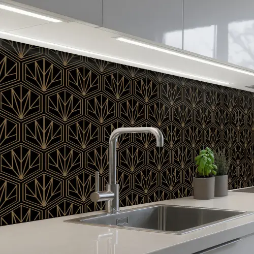 Goud - Zwart - Lijnen keuken achterwand 2 middel 871 -3d_schuin