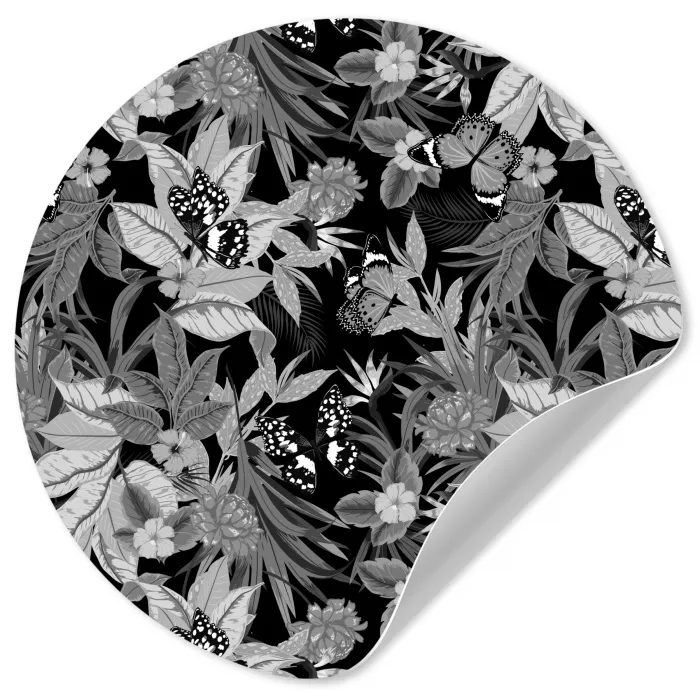 Zomer - Vlinder - Zwart - Grijs Wandcirkel behangsticker klein 186 -3d