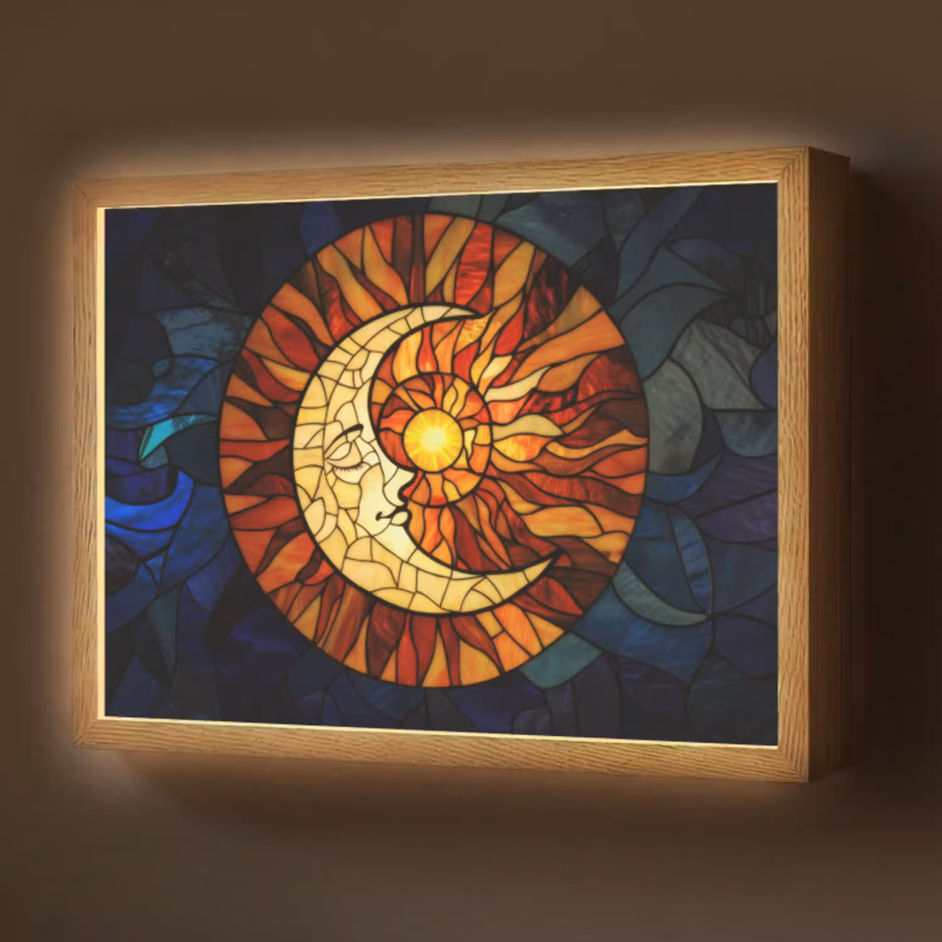 Mozaïek - Glas - Maan - Donkerblauw Light Box met batterij (Wandlamp) middel -z3d_website