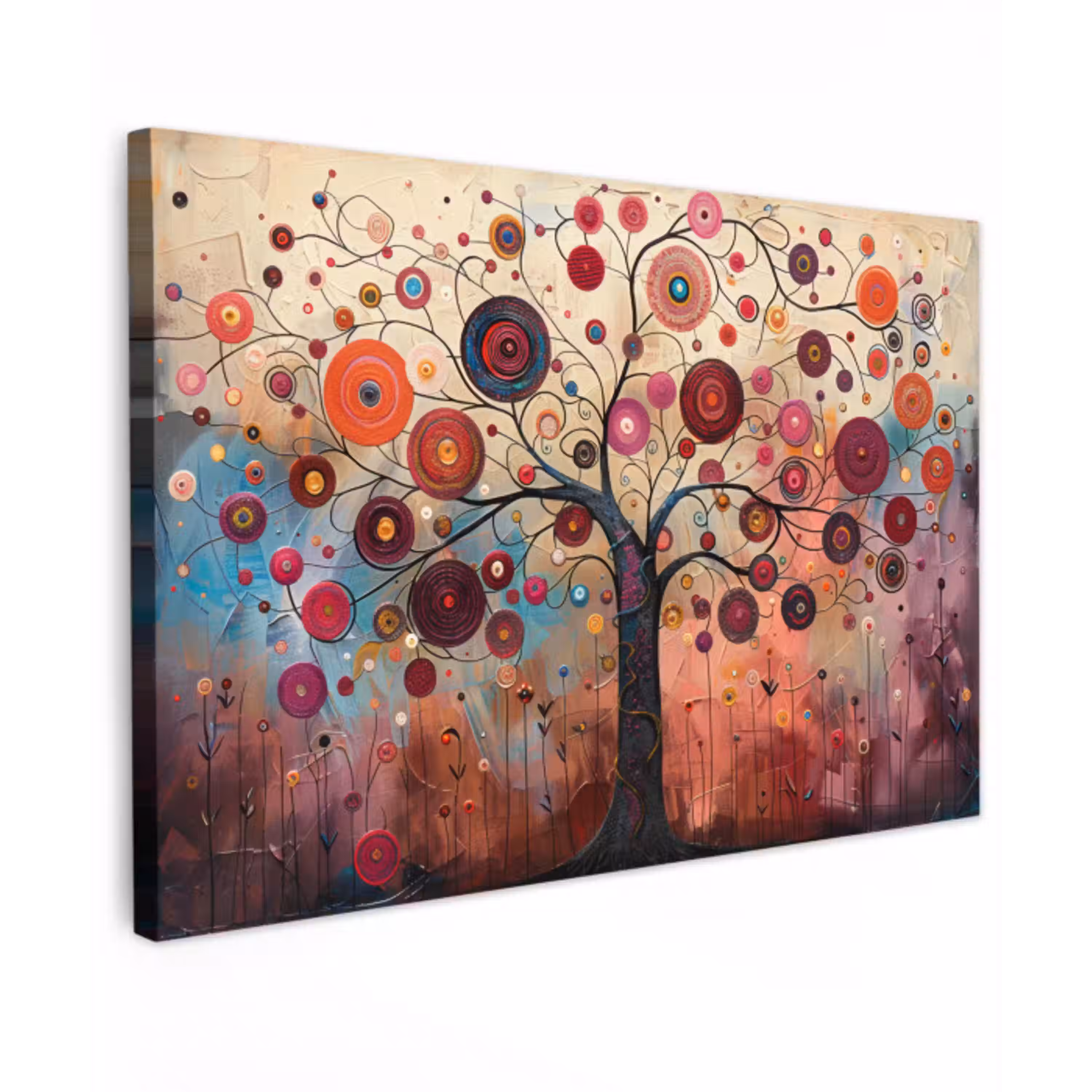 Levensboom - Bloemen - Roze - Hippie - Kunst canvas 2cm klein -z3d