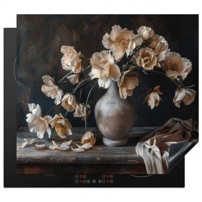 Bloemen - Vaas - Kunst - Stilleven Inductie beschermer vinyl 3mm middel -3d