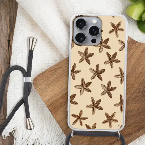 Sterren - Bruin - Natuurlijk Hoesje iPhone 16 Pro Max met koord klein -sfeer4