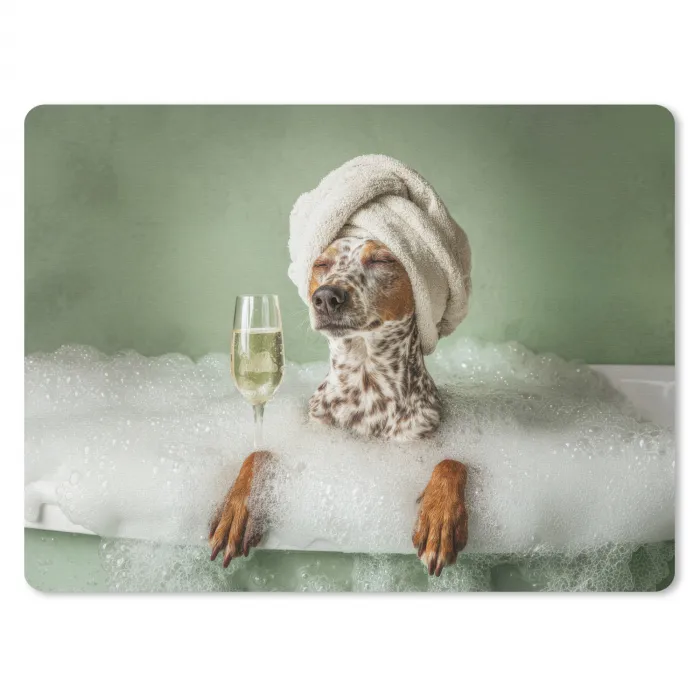 Hond - Bad - Champagne - Handdoek muismat rubber klein -3d