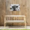 Koe - Schotse hooglander - Zwart - Wit - Dier - Natuur - Wild Tuinposter op houten frame 2 cm dik klein -sfeer4