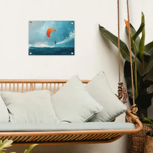 Kitesurfer - Oranje - Zee - Lucht tuinposter los doek klein -sfeer7