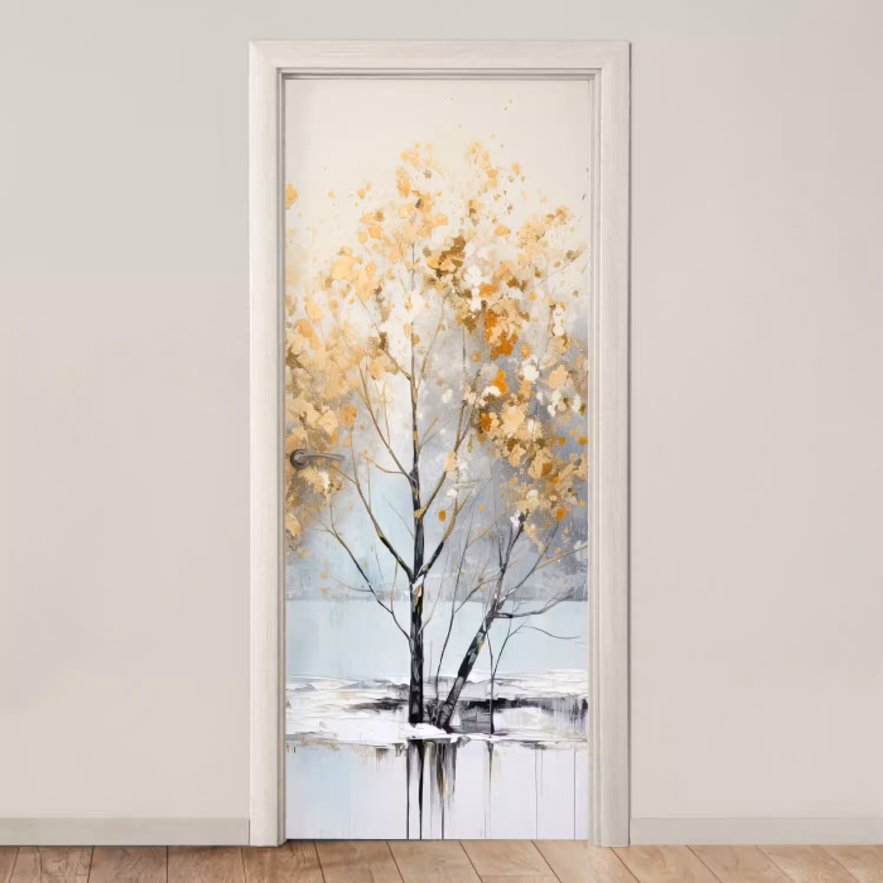 Winter - Bomen - Natuur - Acryl - Kunst deurposter klein -3d_beige
