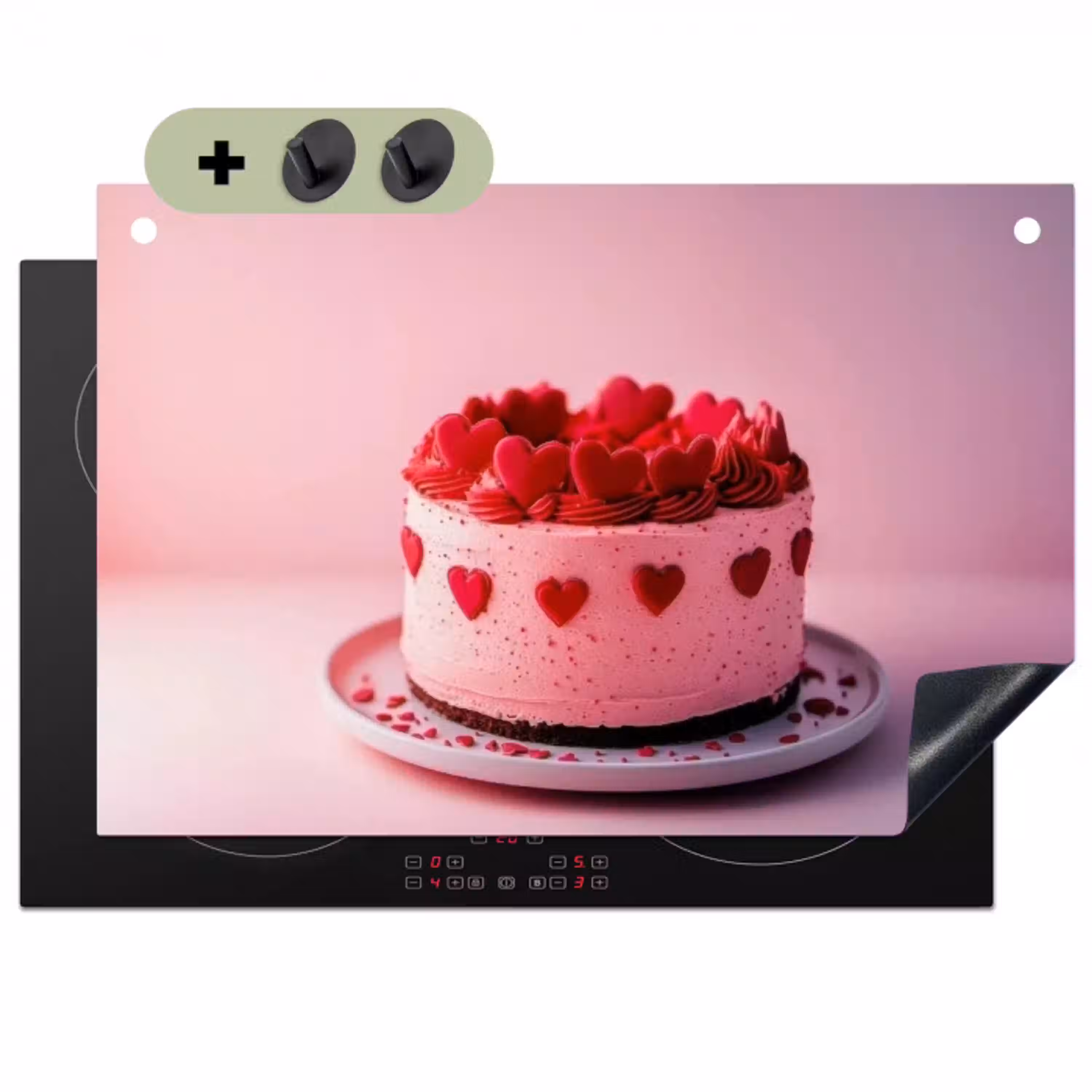 Taart - Hart - Roze Inductie beschemer met haakjes klein -3d