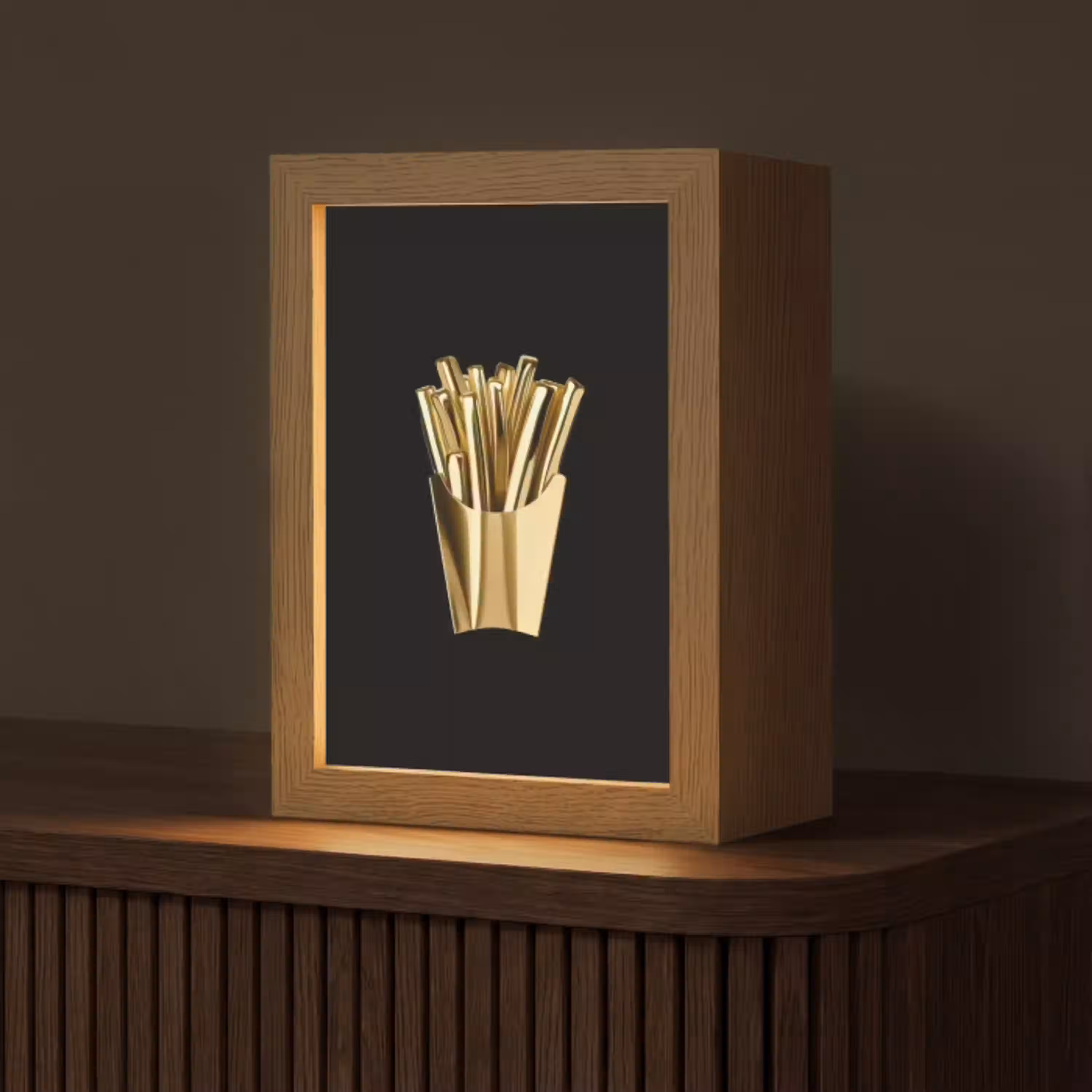 Friet - Goud - Chrome - Eten Light Box met kabel (Tafellamp) klein -z3d_website