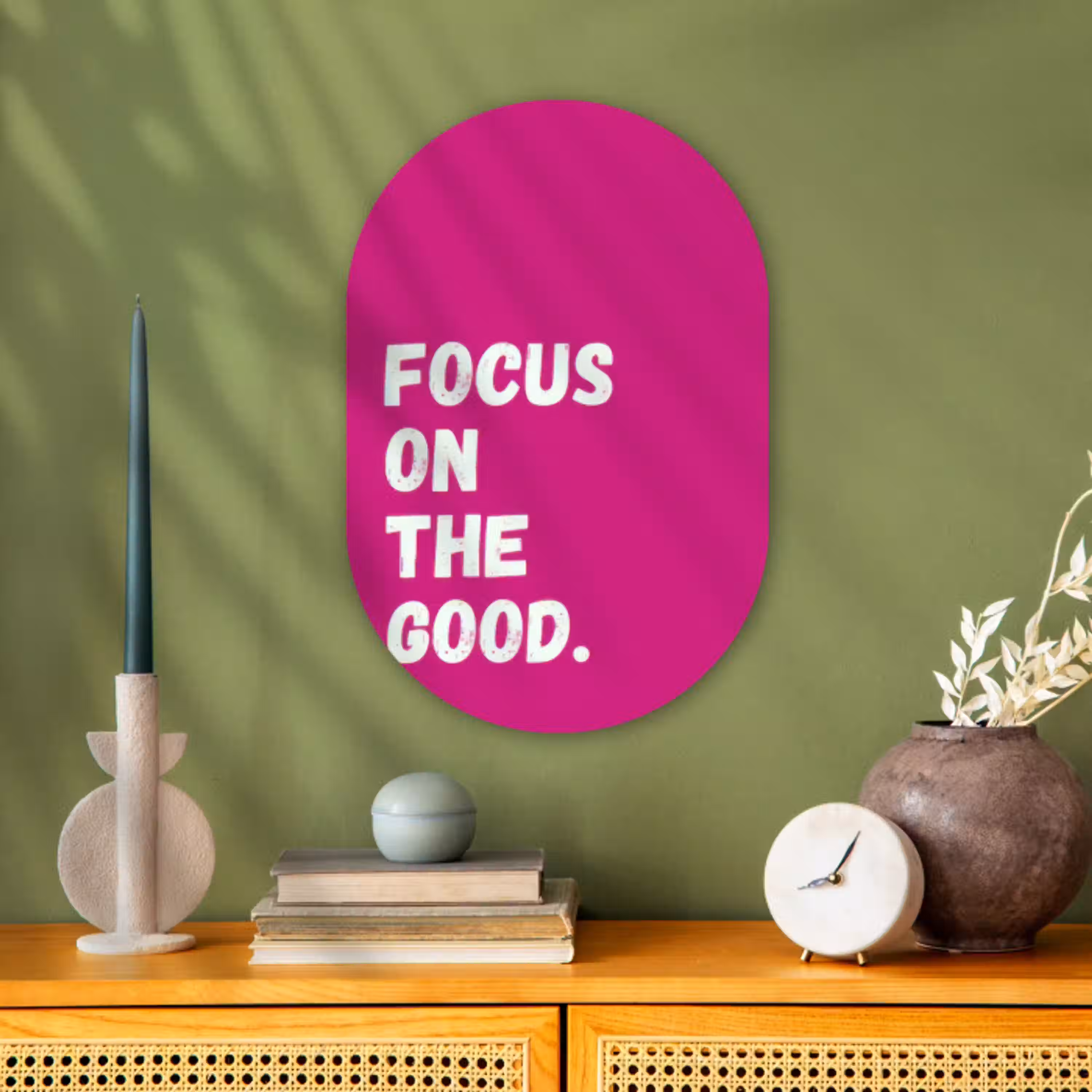 Focus on the good - Roze - Simple Wandcirkel Ovaal Forex klein -sfeer2