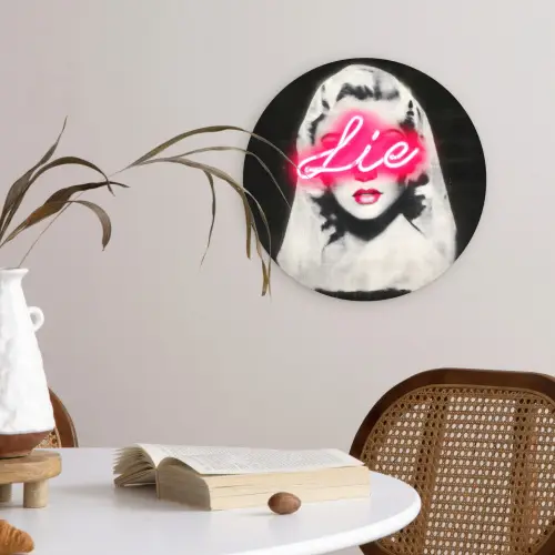 Neon - Letters - Vintage - Vrouw Wandcirkel plexiglas klein -sfeer4