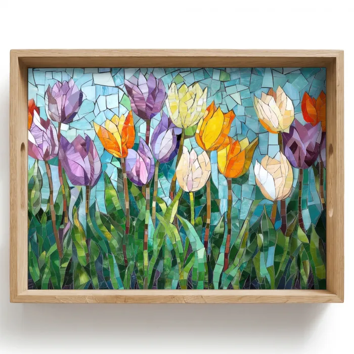 Mozaïek - Veld - Tulpen - Kleurrijk Dienblad Rechthoek middel -z3d_shopping