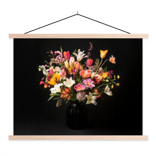 Vaas - Bloemen - Tulpen textielposter latten blank klein -3d