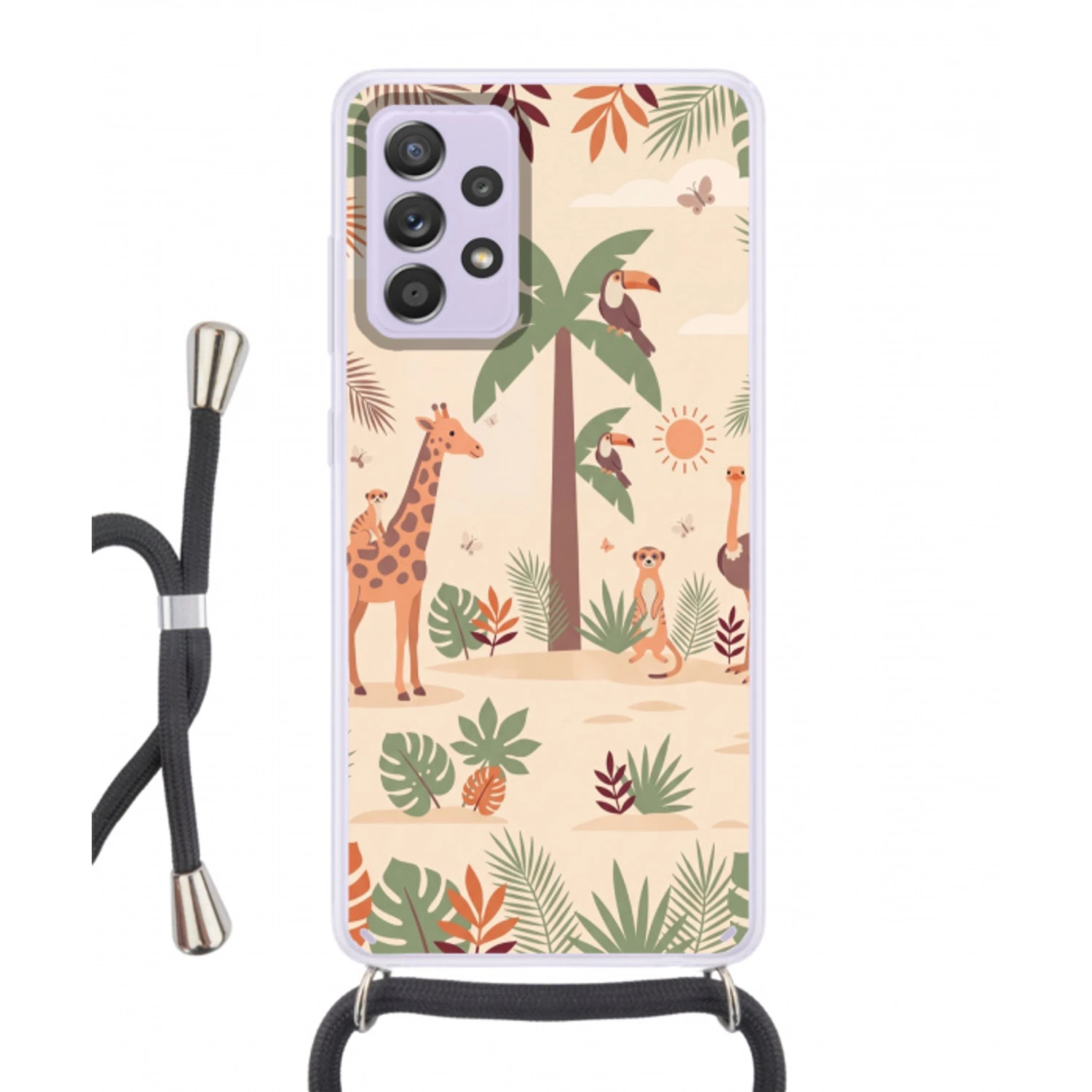Dieren - Tropisch - Safari - Kleurrijk Hoesje Samsung Galaxy A52 5G met koord klein -3d