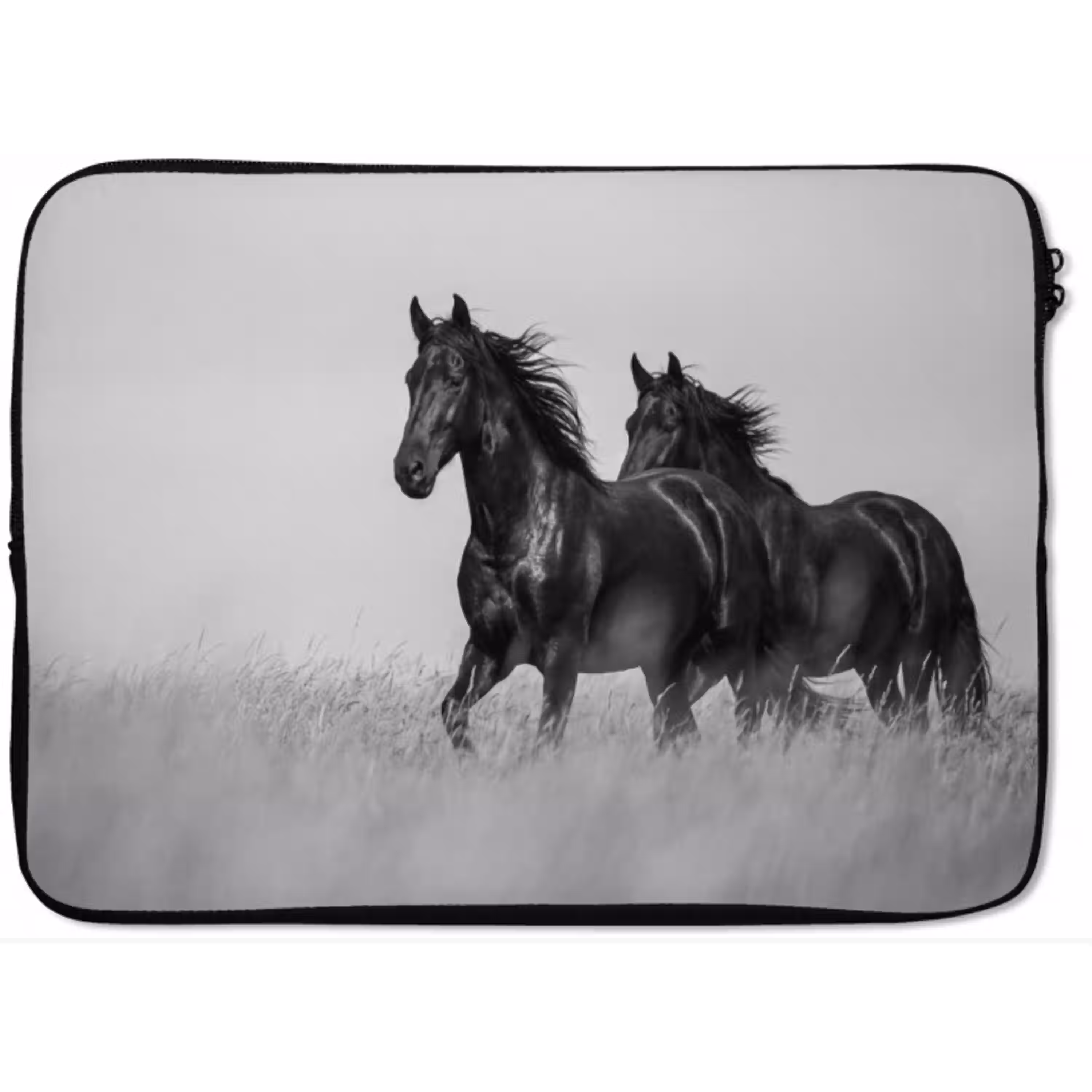 Paarden - Gras - Zwart - Wit laptophoes neopreen klein -zkaufland3dotto