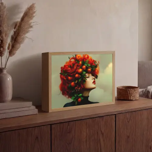 Vrouw - Appels - Rood - Bladeren Light Box met batterij (Wandlamp) middel -sfeer2