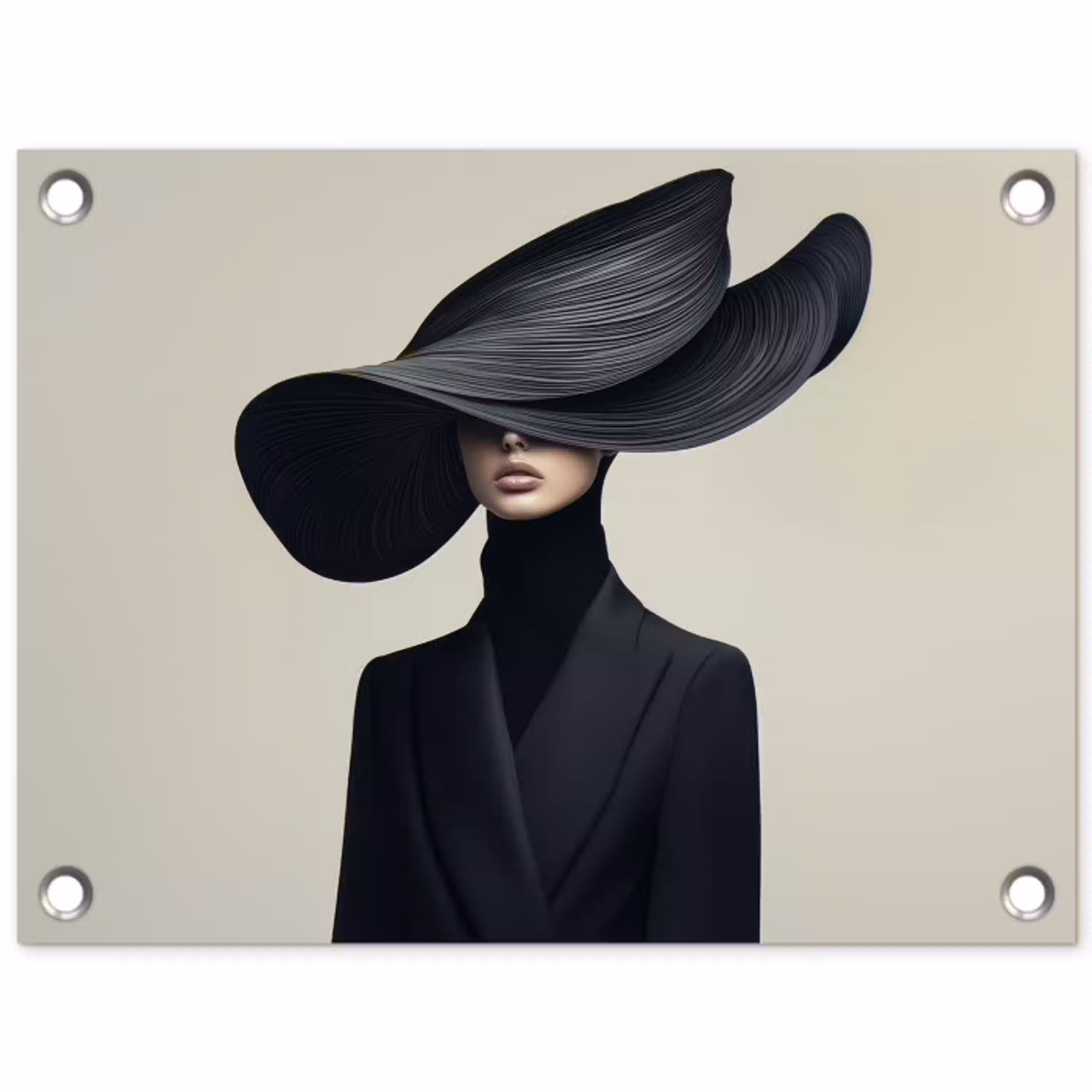 Zwart - Vrouw - Hoed tuinposter los doek klein -3d