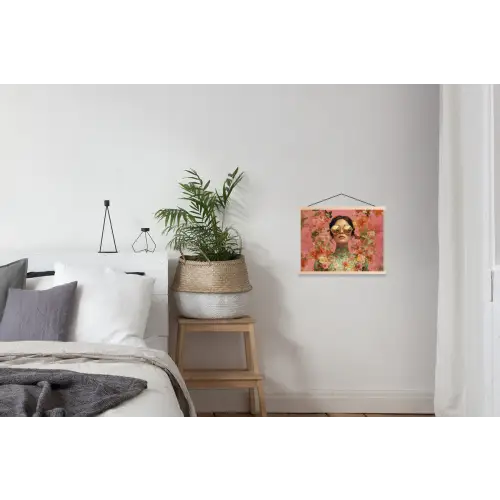 Vrouw - Bril - Roze - Bloemen textielposter latten blank klein -woonkamer