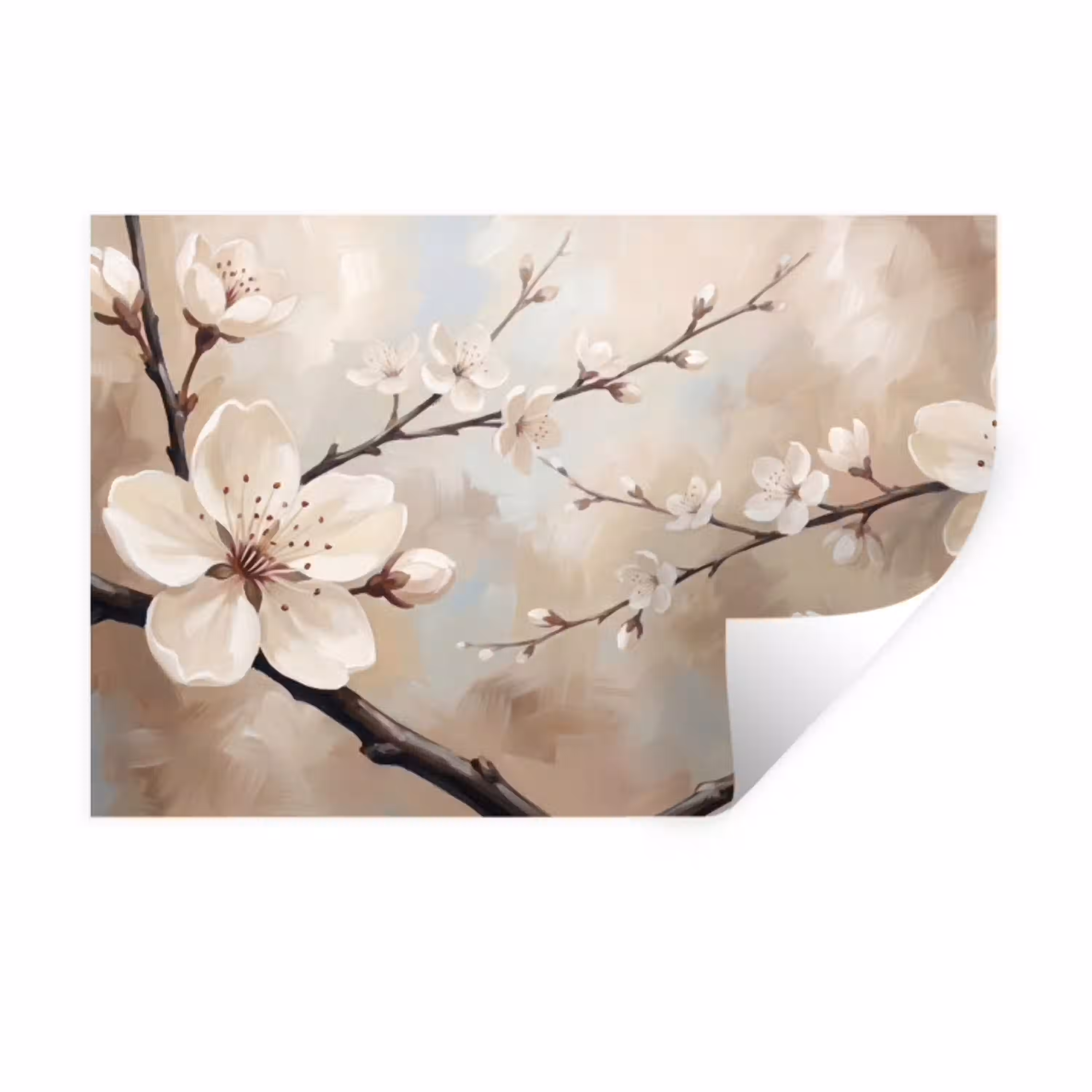 Bloesem - Takken - Schilderij - Beige - Serene Muursticker klein -3d