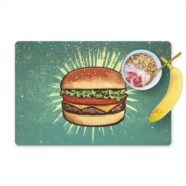 Hamburger - Illustratie - Sla - Kaas Placemat vinyl groot -zzzproduct_Kitchenyeah-website