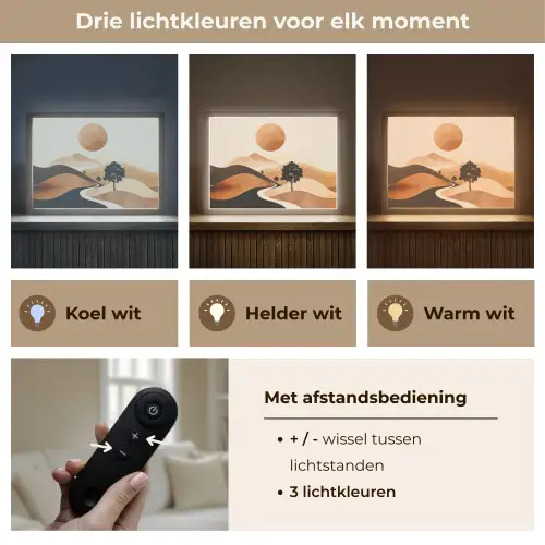 Zon - Heuvels - Boom - Abstract Light Box met batterij (Wandlamp) middel -USP_lichtkleurNL