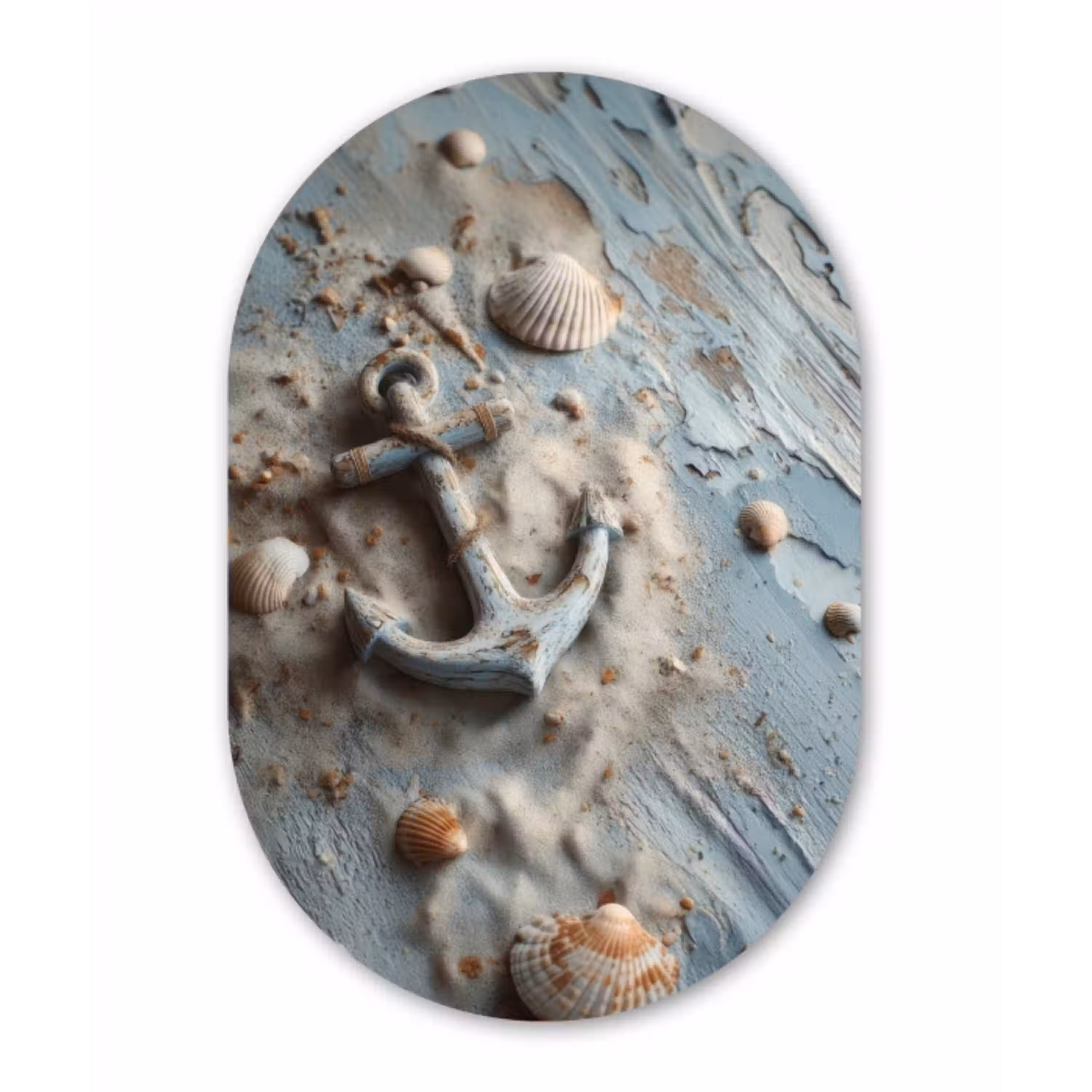 Anker - Hout - Schelpen - Zand Wandcirkel Ovaal Aluminium middel -3d