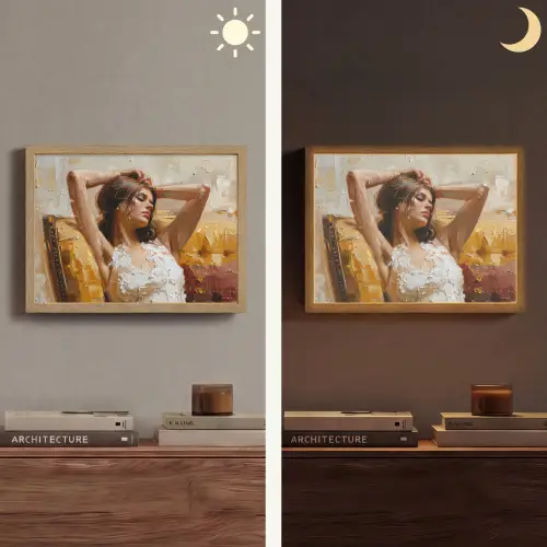 Vrouw - Kunst - Abstract - Modern Light Box met batterij (Wandlamp) middel -sfeer3