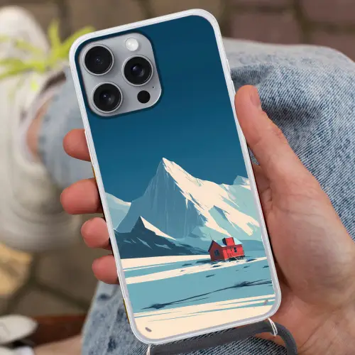 Huis - Berglandschap -  Sneeuw Hoesje iPhone 16 Pro Max met koord klein -sfeer3