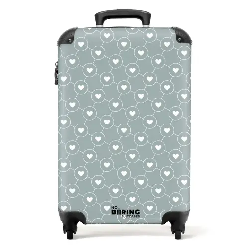 Grijsgroene achtergrond met witte hartjes NBS - Handbagage koffer - Kinderen Unisex middel -productfoto_recht