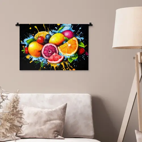 Fruit - Graffiti - Kleurrijk - Sinaasappel - Aardbei - Abstract Wandkleed katoen klein -sfeer4