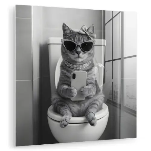 Kat - Telefoon - Toilet - Zwart - Wit plexiglas 5mm klein -zzzproduct_nieuw