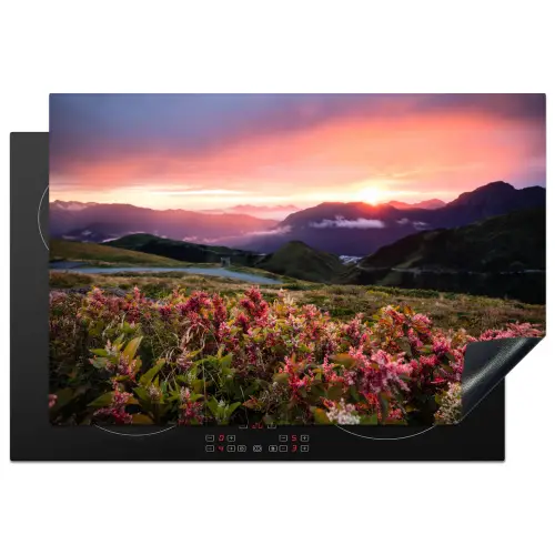 Bloemen - Bergen - Landschap - Nacht - Lucht - Roze Inductie beschermer vinyl 3mm klein -3d