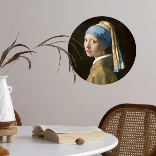 Meisje met de parel - Schilderij - Oude meesters - Vermeer Wandcirkel behangsticker klein -sfeer3