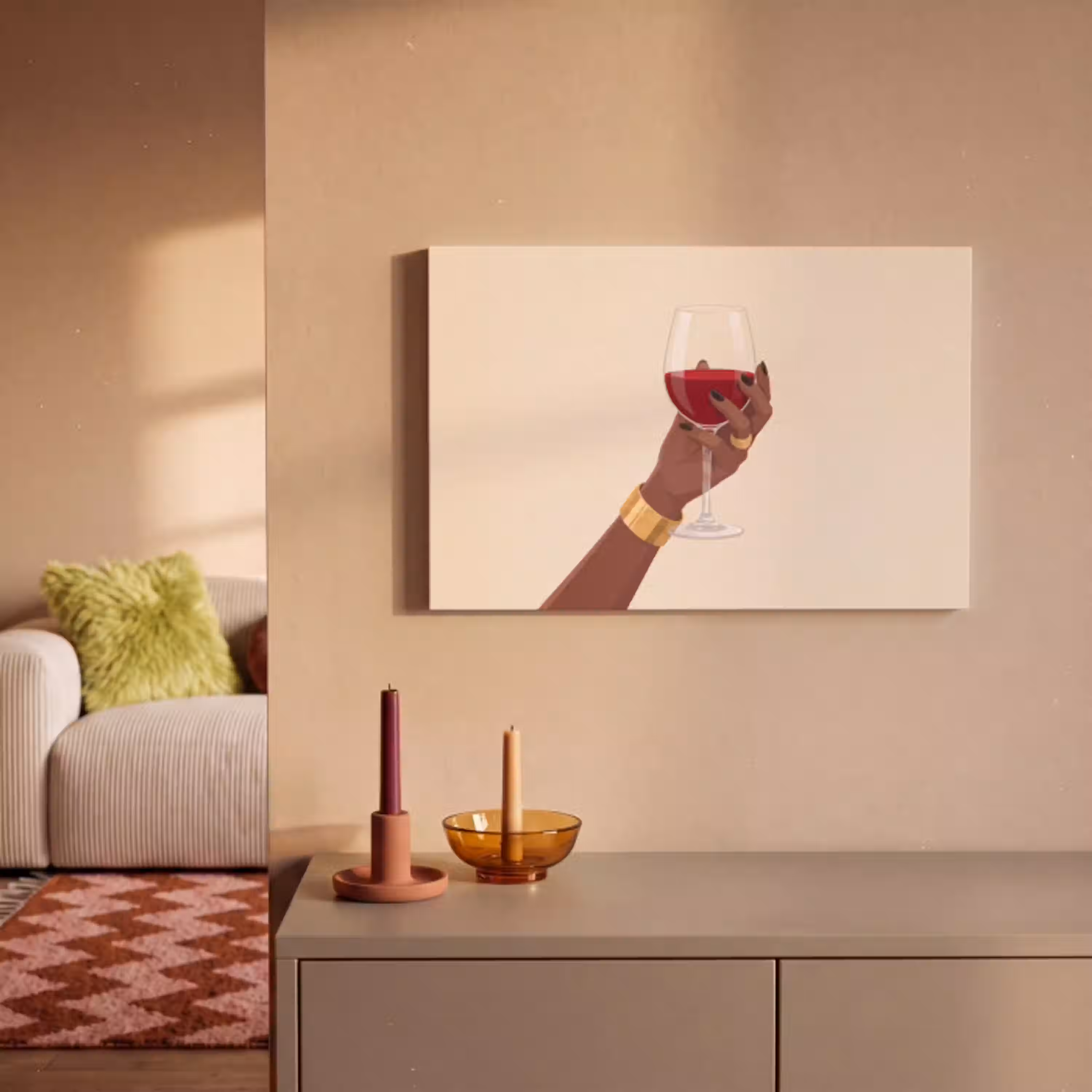 Vrouw - Wijn - Glas - Illustratie - Rood canvas 2cm klein -sfeer1