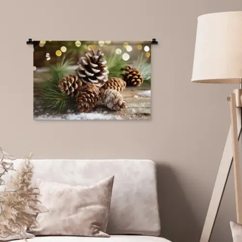 Dennenappels - Kerstsfeer - Bruin - Groen Wandkleed katoen klein -sfeer4