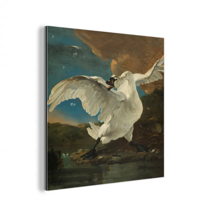 De bedreigde zwaan - Schilderij van Jan Asselijn aluminium wit klein -3d