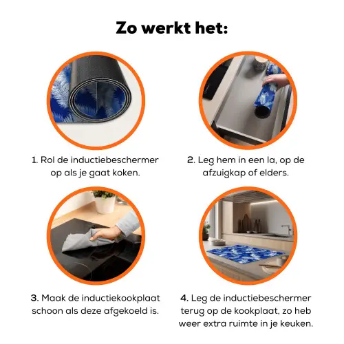 Palmblad - Patroon - Blauw Inductie beschermer vinyl 3mm klein 276 -zzzzzzz-td-werking
