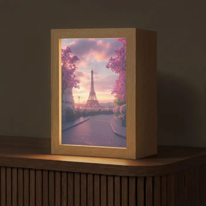 Eiffeltoren - Parijs - Roze Light Box met kabel (Tafellamp) klein -z3d_website