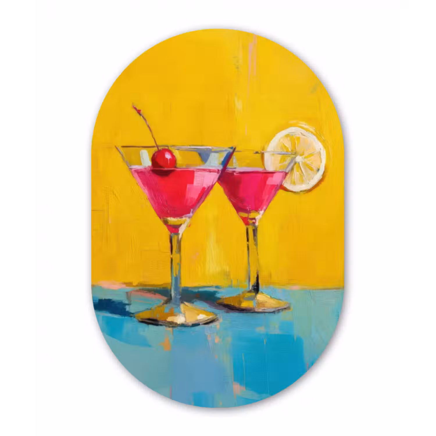 Glasbild Oval - Gläser - Cocktail - Zitrone - Kirsche