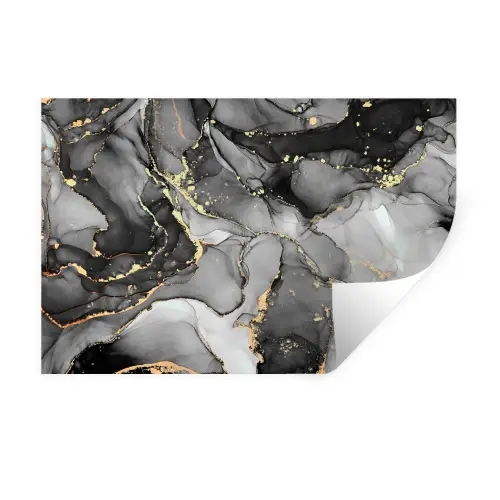 Marmer - Zwart - Goud - Grijs Muursticker klein -3d