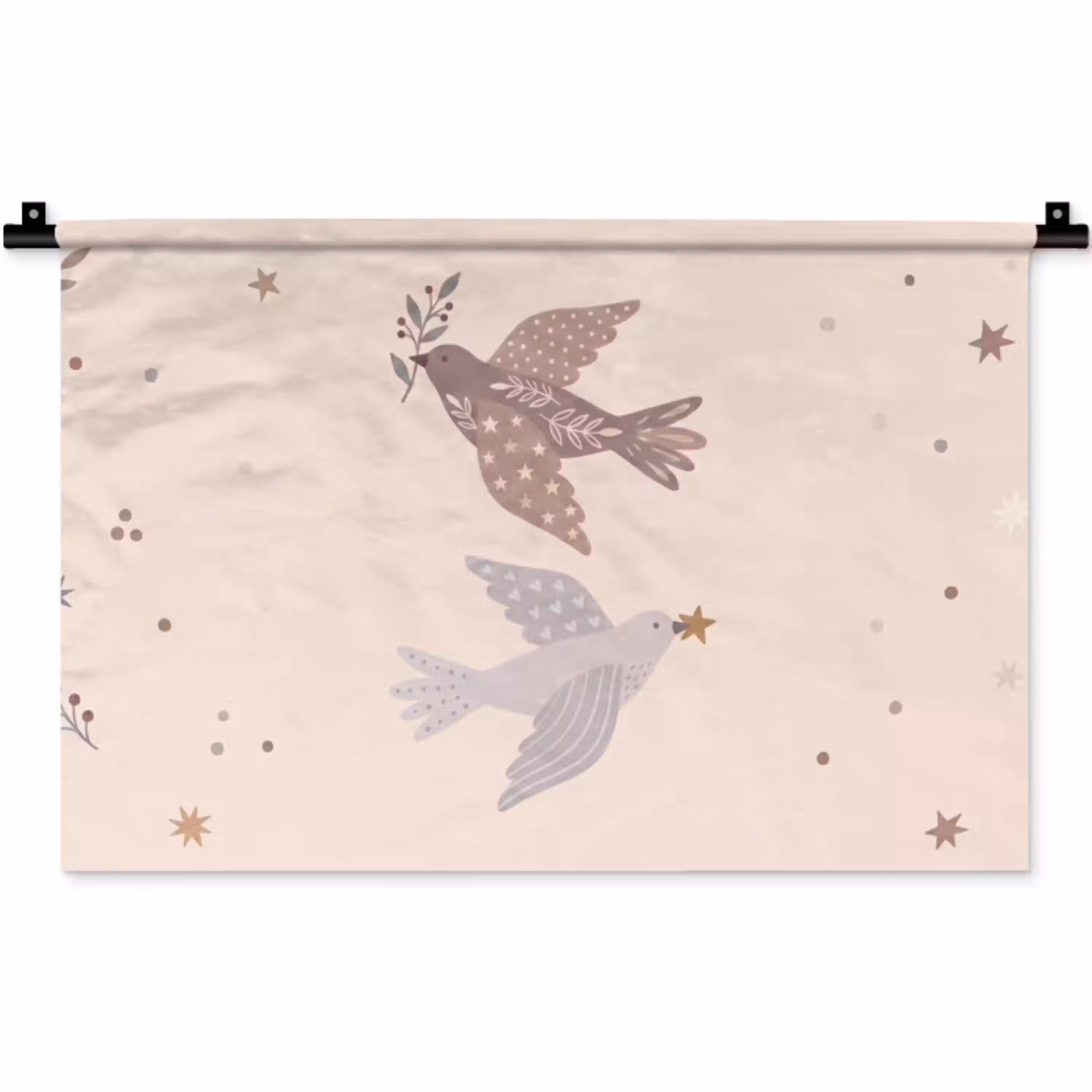 Vogel - Bessen - Natuur - Modern - Beige Wandkleed katoen klein -zz3d