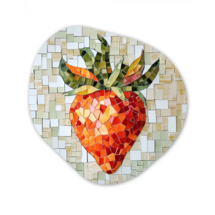 Aardbei - Rood - Mozaïek - Fruit Wandcirkel Organisch Plexiglas middel -3d